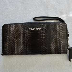 Women's Calvin Klein Black Python Zip-Around Wallet